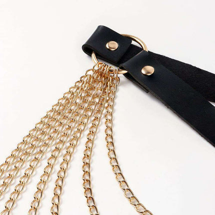 Sleek Chain-Embellished Faux Leather Waist Belt