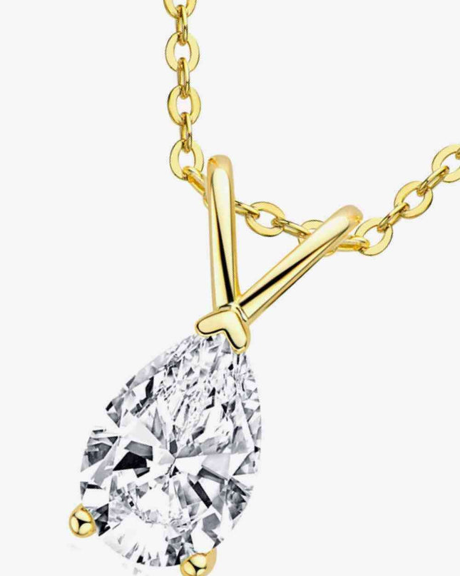 Elegant Sterling Silver Teardrop Pendant Necklace with Lab-Created Diamonds