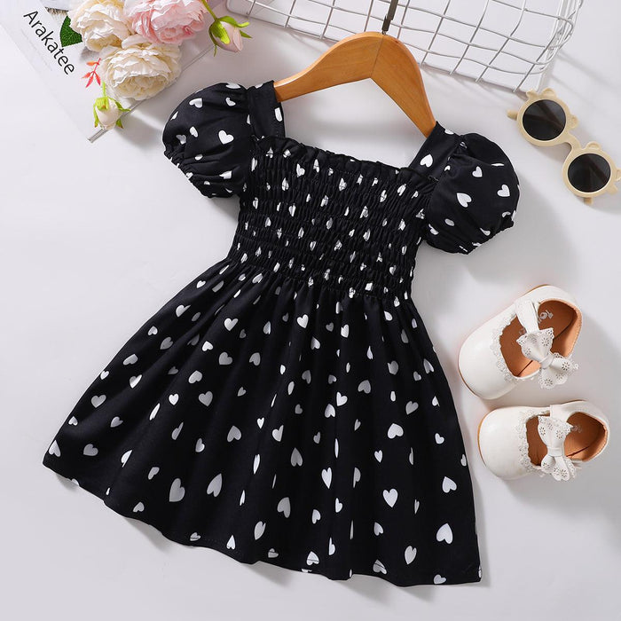 Trendy Smocked Square Neck Dress with Eye-catching Prints