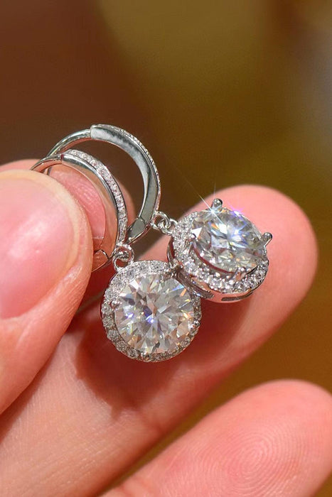 Elegant Round-Cut Diamond Halo Drop Earrings