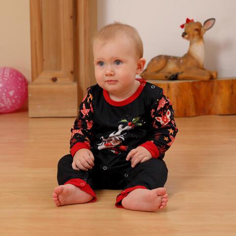 Baby Reindeer Graphic Round Neck Onesie with Buttoned Closure