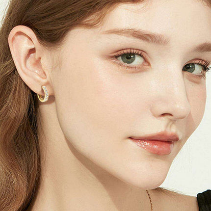 Personalized Sterling Silver Huggie Earrings with Sparkling Lab-Diamond Accents