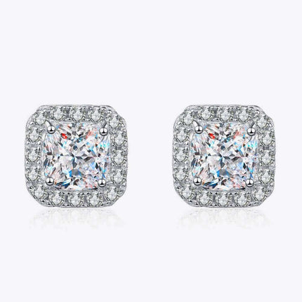 Elegant Square Silver Stud Earrings with Lab-Created Diamonds