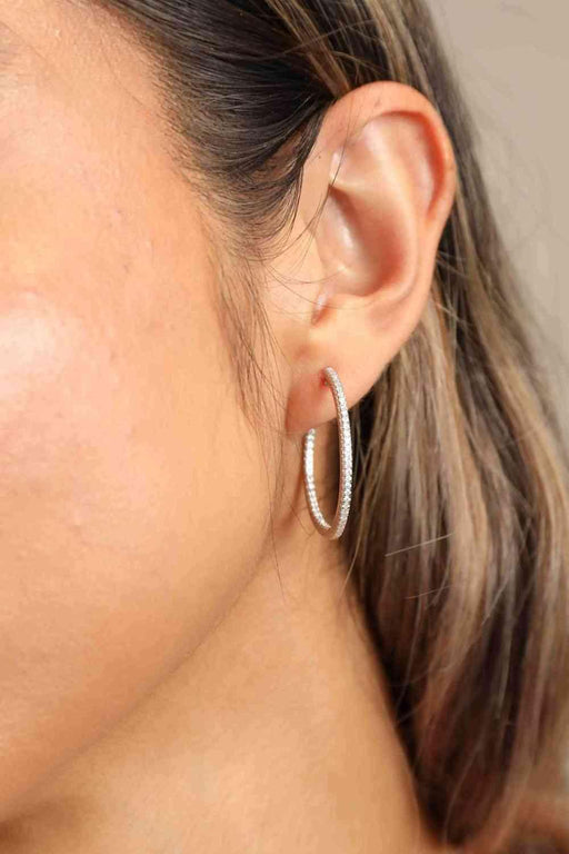 Elegant Moissanite Inlaid Sterling Silver Hoop Earrings - Sophisticated Glamour and Timeless Beauty