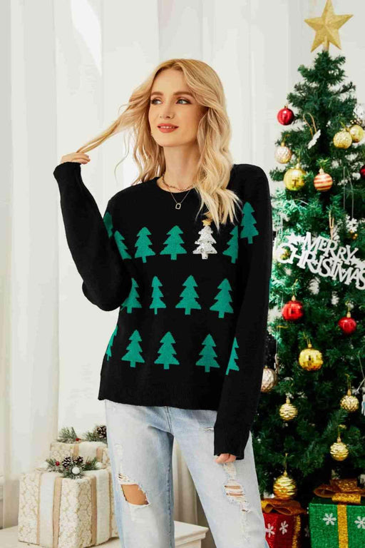 Festive Round Neck Knit Christmas Sweater