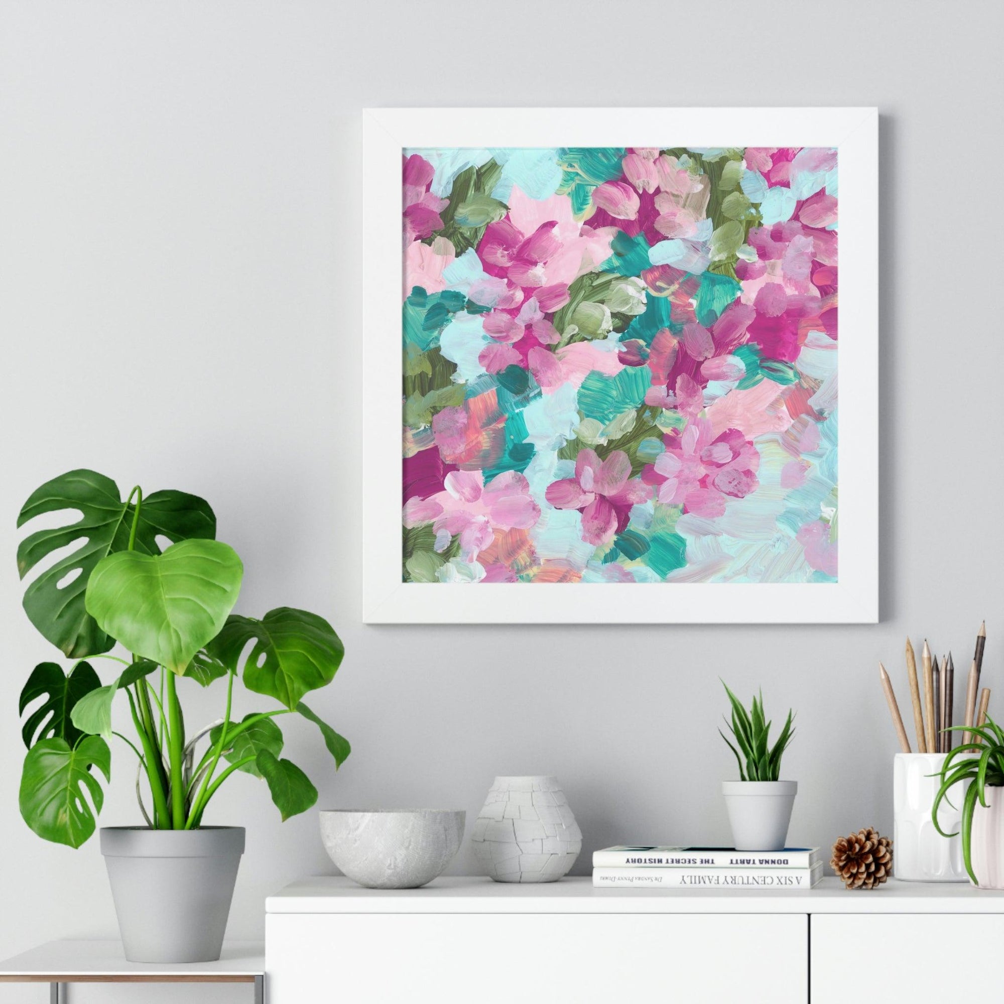 Maison d'Elite Floral Print Painting Framed Poster-Poster-Printify-16″ x 16″-White-Très Elite
