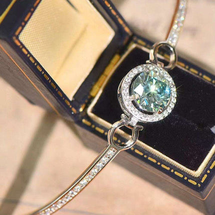 Elegant Moissanite-Studded Sterling Silver Bangle with Sparkling Zircon Details