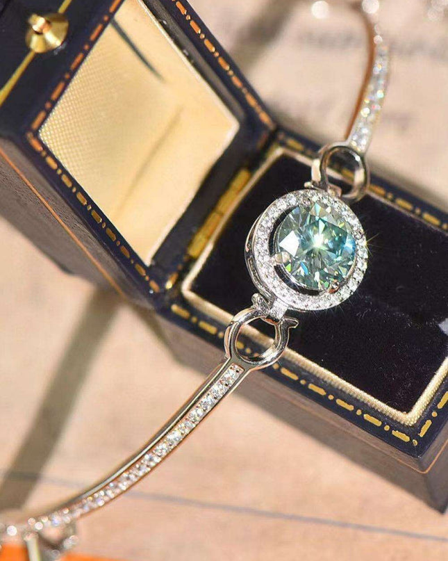 Elegant Moissanite-Studded Sterling Silver Bangle with Sparkling Zircon Details