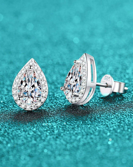 Elegant Rhodium-Enhanced Moissanite Teardrop Earrings in Sterling Silver