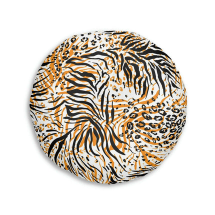 Customizable Elegant Round Tufted Floor Pillow with Chic White Accents