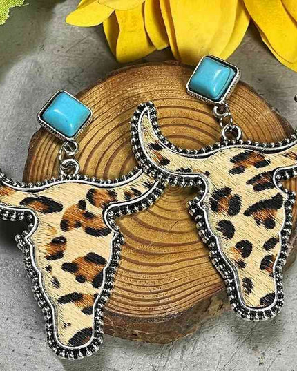 Turquoise Bull Drop Earrings with Cowhide and Alloy
