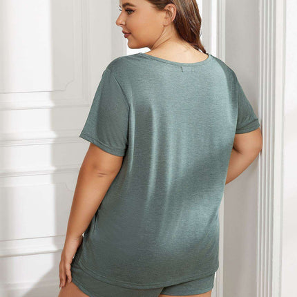 Chic Curvy Comfort Lounge Set with Relaxed Short Sleeve Top and Trendy Shorts