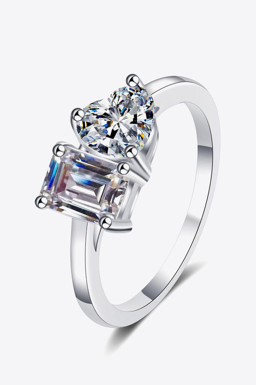 Radiant Heart-Shaped Moissanite Ring Set in Rhodium-Plated Silver