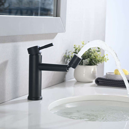 360° Rotating Matte Black Bathroom Sink Faucet with Dual Water Flow Modes