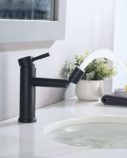 360° Rotating Matte Black Bathroom Sink Faucet with Dual Water Flow Modes