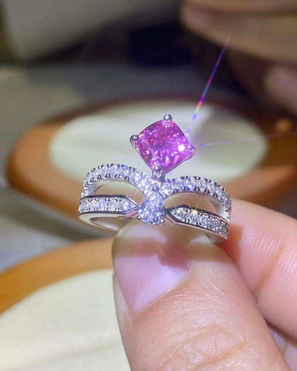 Glistening Moissanite and Zircon Accented Sterling Silver Ring: Timeless Glamour