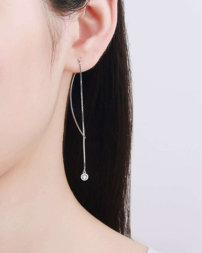 Elegant Sterling Silver Threader Earrings with Lab-Created Diamond Accent