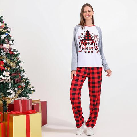 Festive Season Joy Women's Holiday Graphic Top and Plaid Pants Ensemble