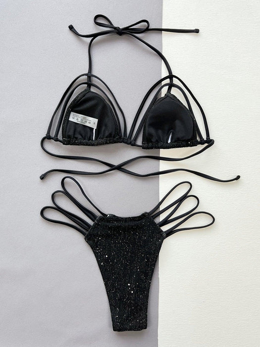 Sun-Kissed Printed Halter Bikini Set with Cheeky Thong Bottoms