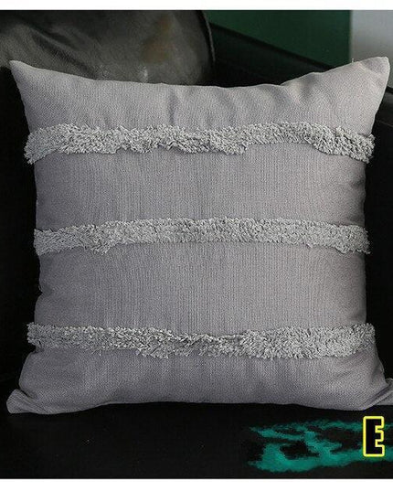 Chic Yellow and Grey Embroidered Cotton Pillow Cover with Tassel Accents
