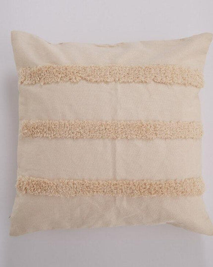 Chic Yellow and Grey Embroidered Cotton Pillow Cover with Tassel Accents