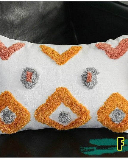 Chic Yellow and Grey Embroidered Cotton Pillow Cover with Tassel Accents