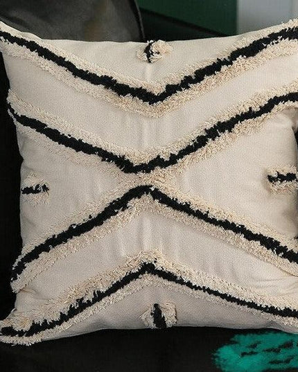 Chic Yellow and Grey Embroidered Cotton Pillow Cover with Tassel Accents