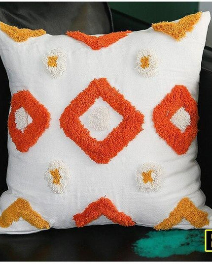 Chic Yellow and Grey Embroidered Cotton Pillow Cover with Tassel Accents