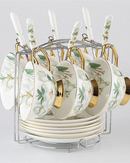 Chrysanthemum Bliss: Opulent Gold-Trimmed Bone China Tea Set