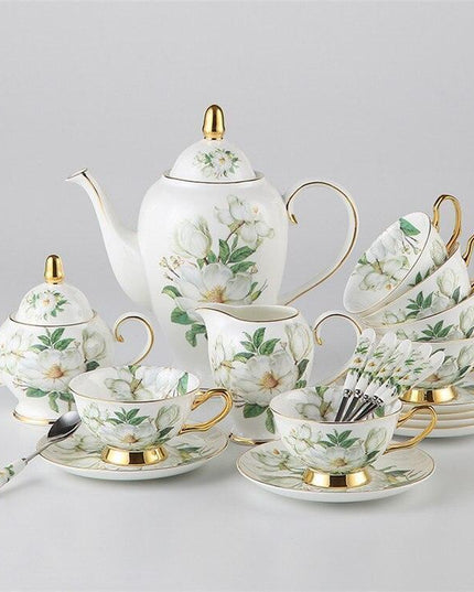 Chrysanthemum Bliss: Opulent Gold-Trimmed Bone China Tea Set