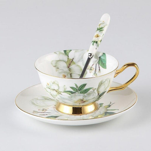 Chrysanthemum Elegance: Deluxe Bone China Tea Set Adorned with Gold Accents