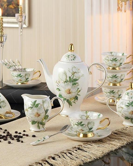Chrysanthemum Bliss: Opulent Gold-Trimmed Bone China Tea Set