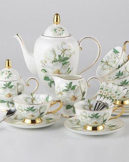 Chrysanthemum Bliss: Opulent Gold-Trimmed Bone China Tea Set