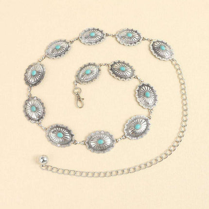 Turquoise Alloy Waist Belt with Vintage Charm - A Touch of Timeless Style