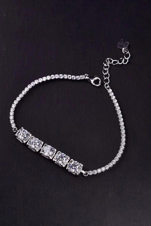 Radiant 5 Carat Moissanite and Zircon Sterling Silver Bracelet with Lobster Clasp