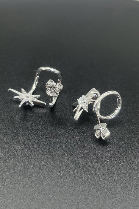Radiant Moissanite Star Earrings in Rhodium Plating & Warranty Protection