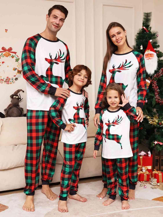 Cozy Reindeer Print Top with Matching Plaid Bottoms