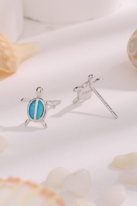 Charming Australian Opal Turtle Earrings in Platinum-Plated Setting with Elegant Gift Packaging