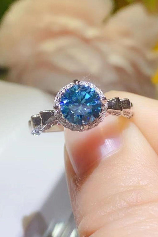 Blue Sterling Silver Lab Grown Diamond Cluster Ring with Zircon Accents