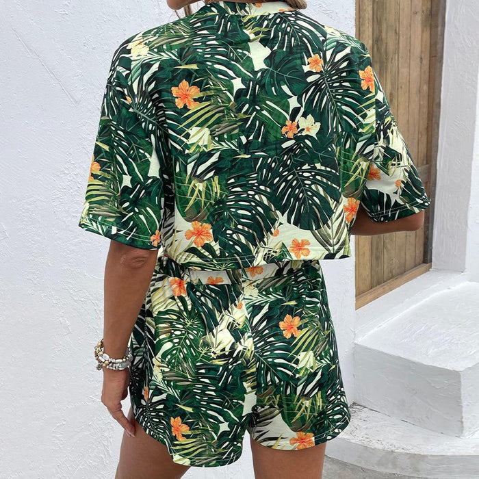 Chic Floral Drop Shoulder Two-Piece Set with Matching Shorts