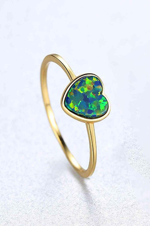 Sterling Silver Ring with Opal Heart and Dual Plating