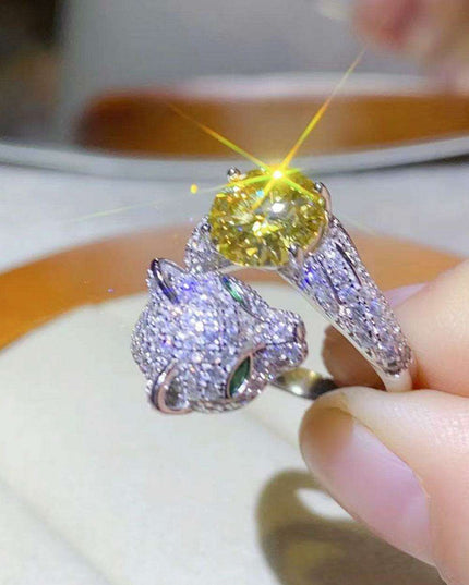 Captivating Adjustable Platinum-Plated Sterling Silver Animal Bypass Ring with 2 Carat Yellow Lab-Diamond