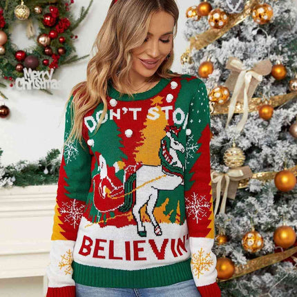 Stylish Long Sleeve Round Neck Sweater with Trendy Prints for Cozy Wear