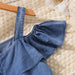 Denim Cold-Shoulder Dress with Buttoned Pockets for Stylish Girls