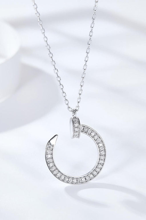 Platinum-Plated Sterling Silver Necklace with Lab-Diamond Open Ring