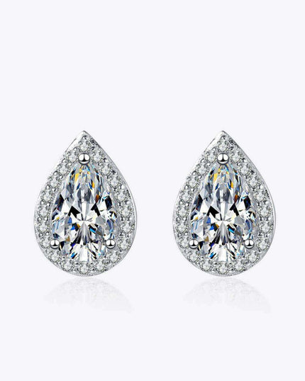 Elegant Rhodium-Enhanced Moissanite Teardrop Earrings in Sterling Silver