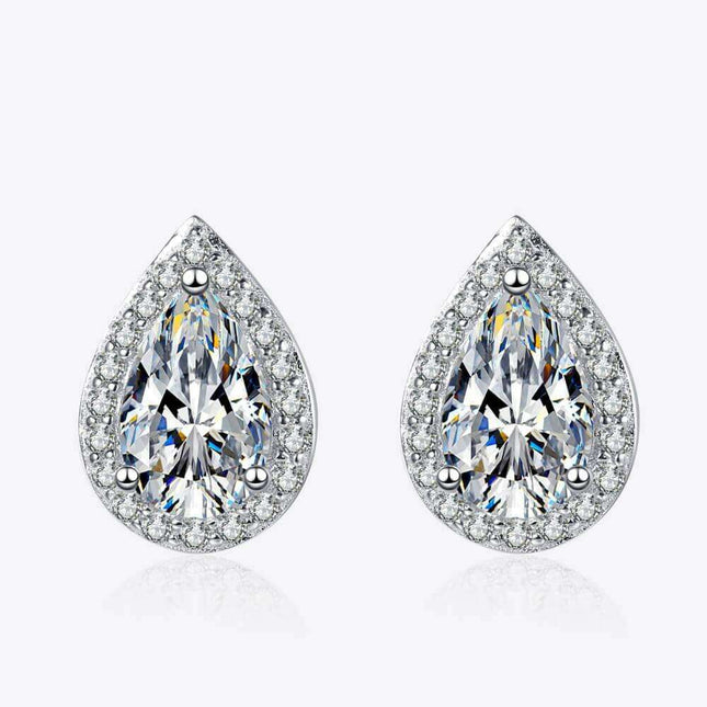 Elegant Rhodium-Enhanced Moissanite Teardrop Earrings in Sterling Silver