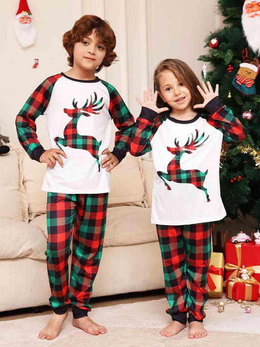 Cozy Reindeer Print Top and Plaid Pants Set