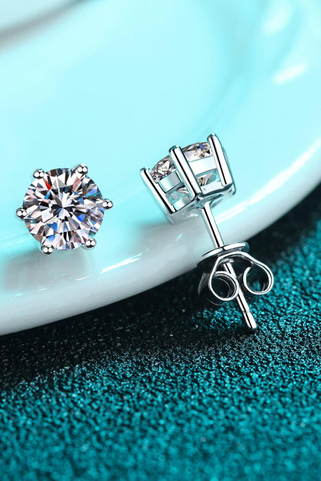 Elegant Moissanite Sterling Silver Stud Earrings with Lab-Diamond Accent