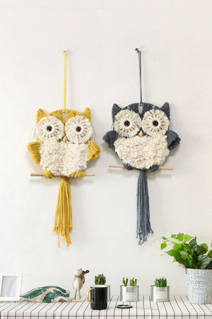 Hand-Woven Tassel Owl Macrame Wall Hanging-Trendsi-Black-One Size-Très Elite